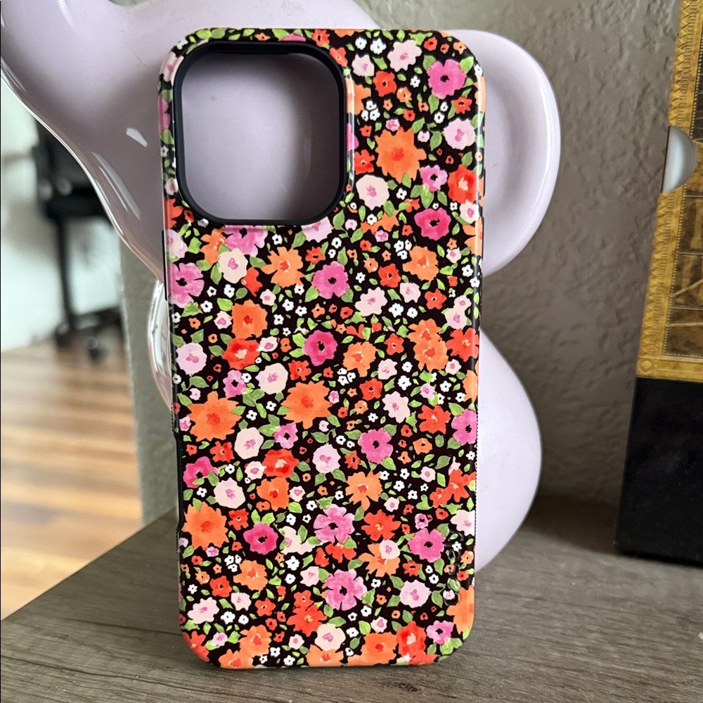 Vibrant Floral Phone Case - Black, Pink, Orange